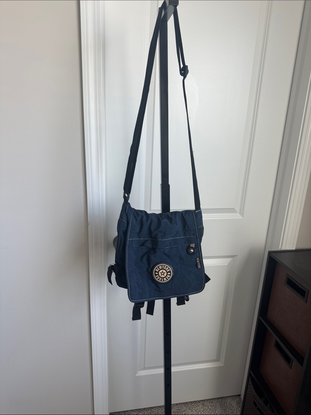Navy Crossbody Messenger Bag with Signature Round Patch